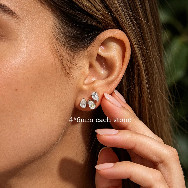 Smyoue Trendy D VVS1 All Pear Cut Zircon Stud Earrings Sparking Bridal Wedding 18k Plated Jewelry Real 925 Sterling Silver Gifts