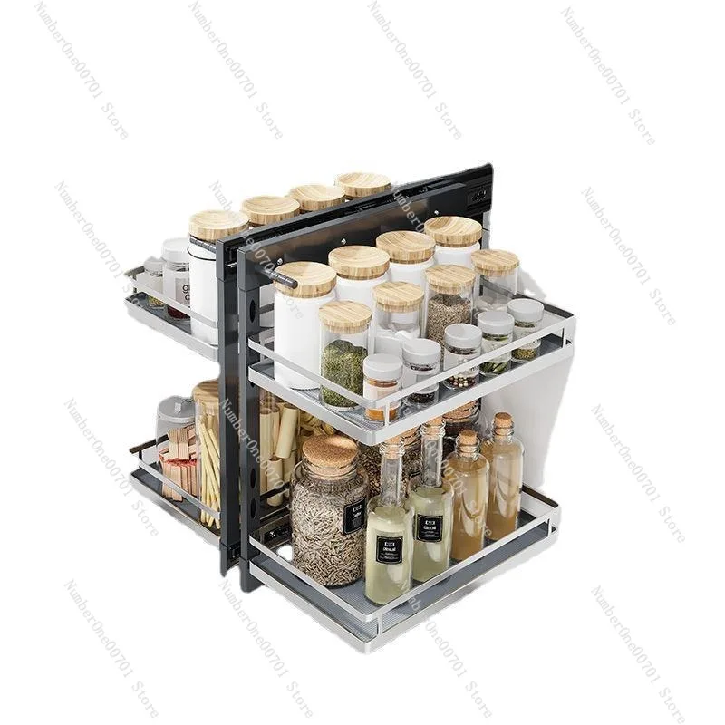 

Kitchen cabinet rotation fully pulled out corner small monster corner UFO basket storage dishes, cookware basket storage rack