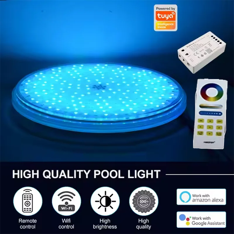 Tuya WIFI IP68 Submersible Par56 18W 25W 35W Waterproof LED Light Swimming Pool Perimeter 4 Wires RGB Control Underwater