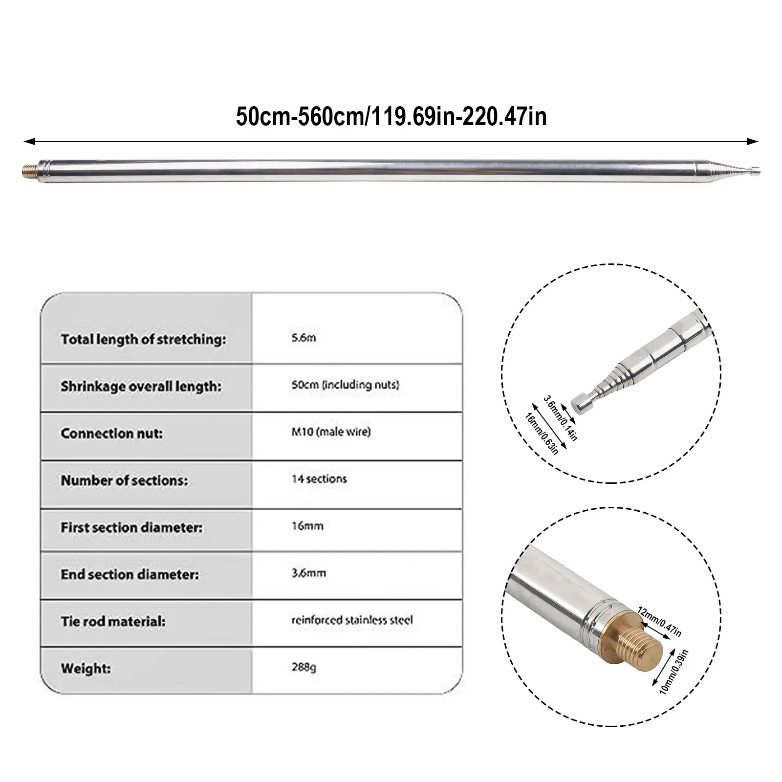 5.6 m/18.4ft สแตนเลส Telescopic เสาอากาศสําหรับวิทยุสมัครเล่นคลื่นสั้นความถี่สูง Telescopic เสาอากาศสําหรับ Yagi เสาอากาศ