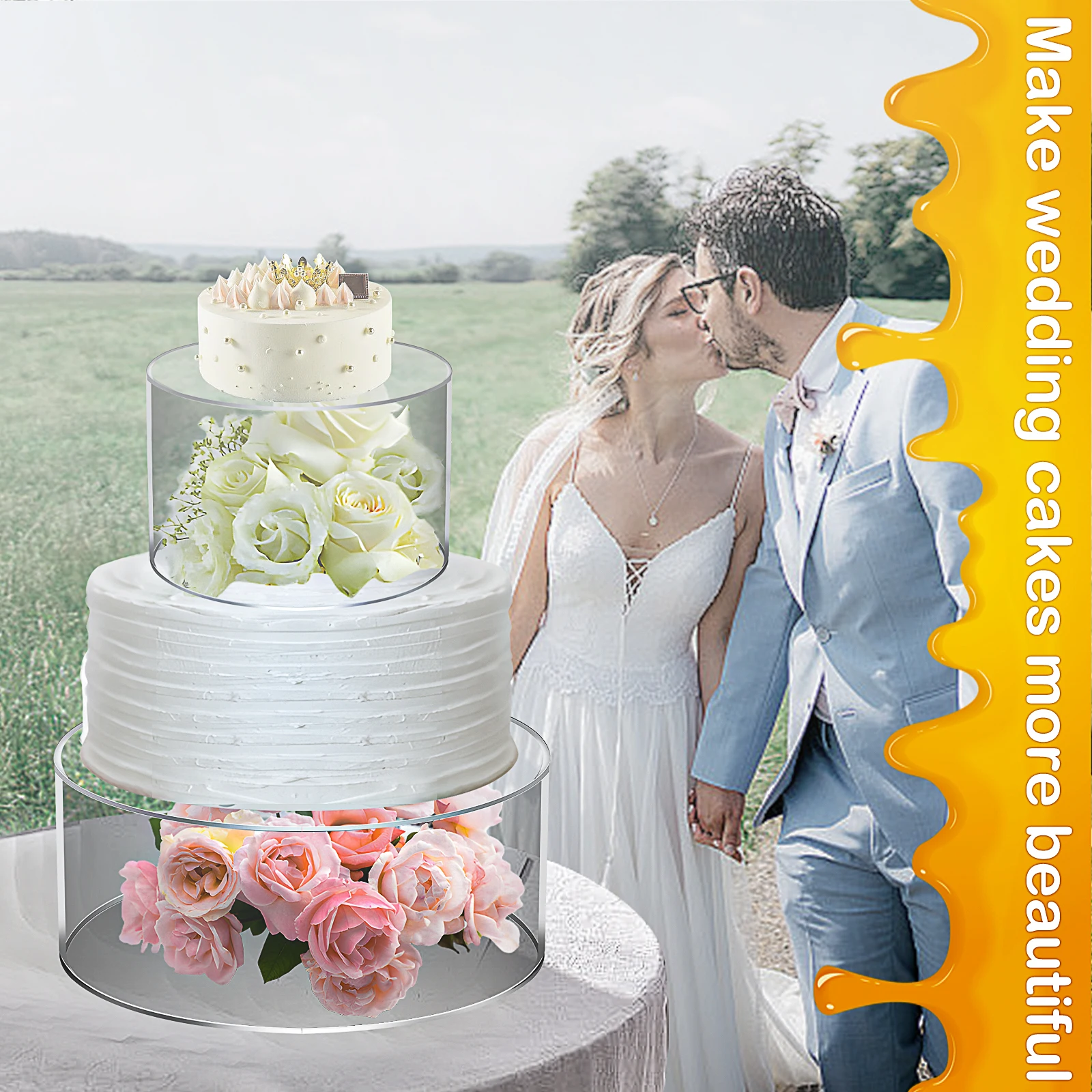Acrylic Cake Stand Fillable Cake Risers Cupcake Display Holder Clear Cake Tier Stackable Cake Display Boxes for Wedding Birthday