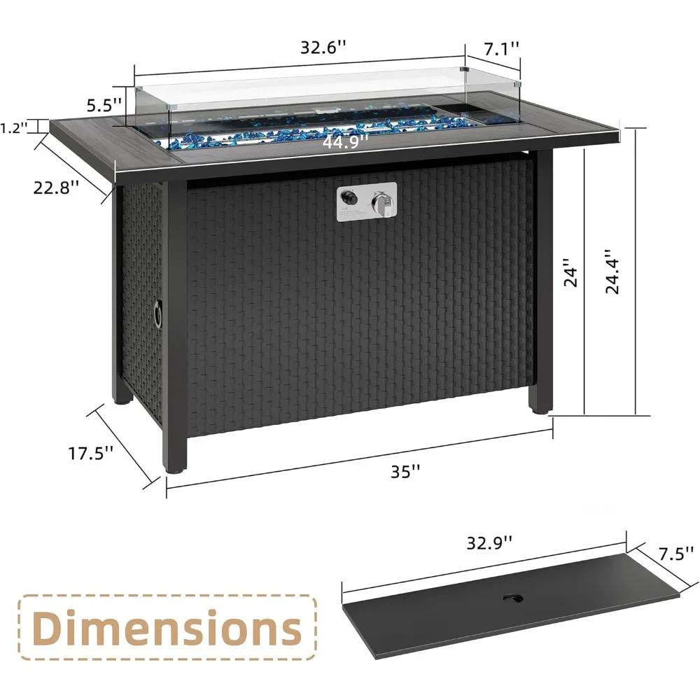 45 Inch Fire Pit Table Outdoor Propane Fire Pit Table with Lid, 50,000 BTU Gas Fire Pits