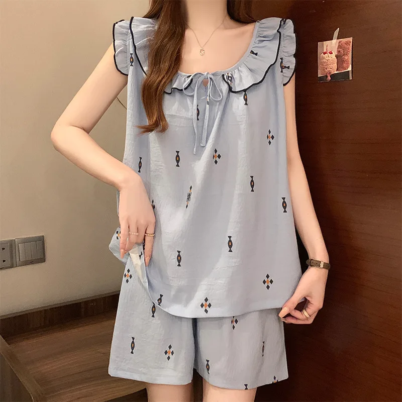 Pijamas de pantalones cortos para mujeres, conjunto de chaleco de verano para niñas, algodón de nube con almohadilla para el pecho, ropa de dormir dulce, ropa de casa