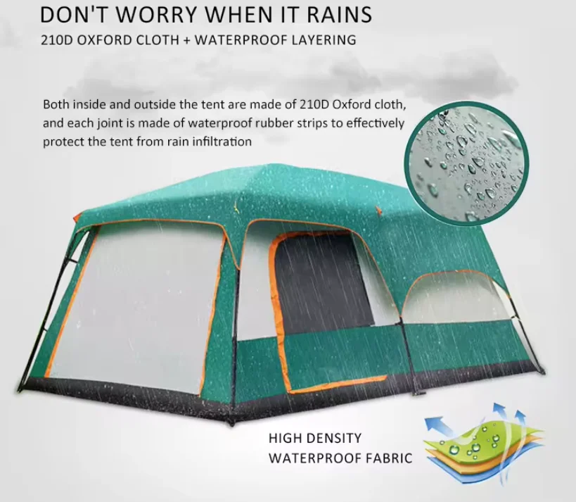 New Arrival Camping Tents for 8 10 12 Persons Competitive Price Waterproof Outdoor Family Tent with Bed Made Canvas Fabric - view 6