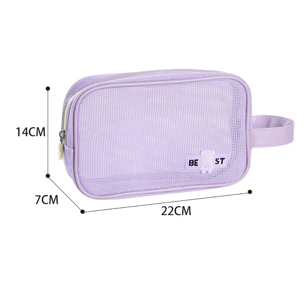 Durable Mesh Makeup Bag Large Capacity With Handle Cosmetic Bag Zipper Portable Travel Organizer