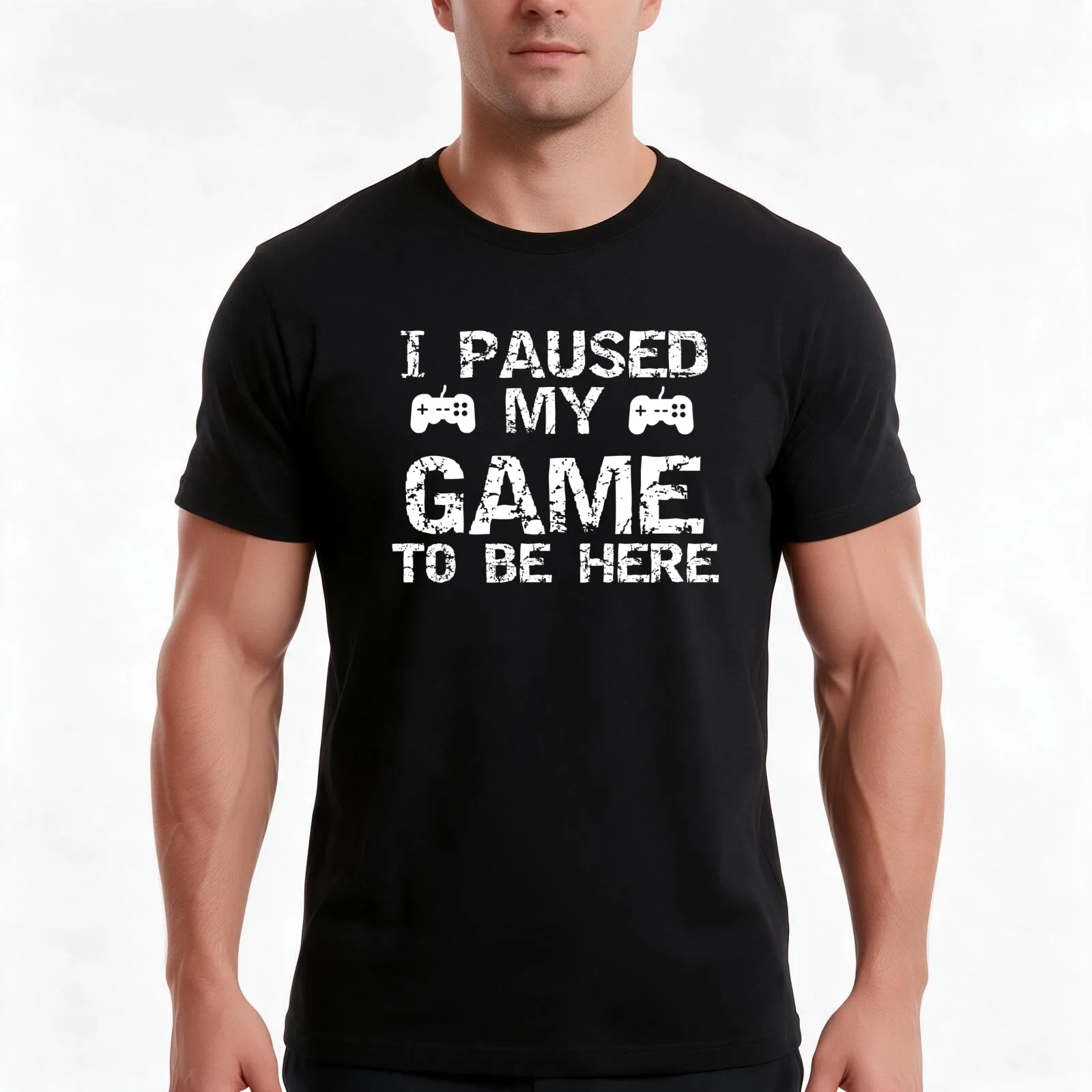 I paused my game to be here T-Shirt, Summer Casual Cotton Tee, Oversized Streetwear Tops, Vintage Graphic Print, 100% Cotton
