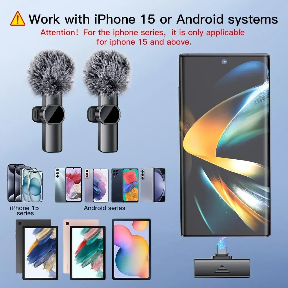Microphone cravate sans fil Mic Pro Mini pour iPhone 16, iPhone 17 et appareils Android, son clair et réduction du bruit, idéal pour les interviews et la création de contenu YouTube