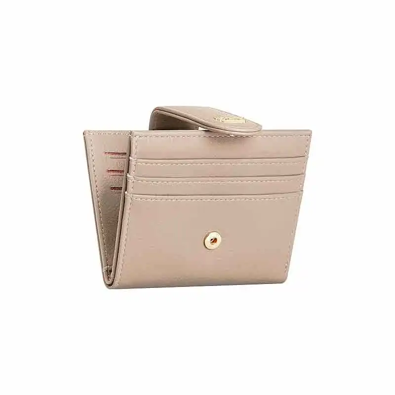 Titular do cartão de crédito minimalista bifold para mulheres, bolso com zíper, fino, BV02