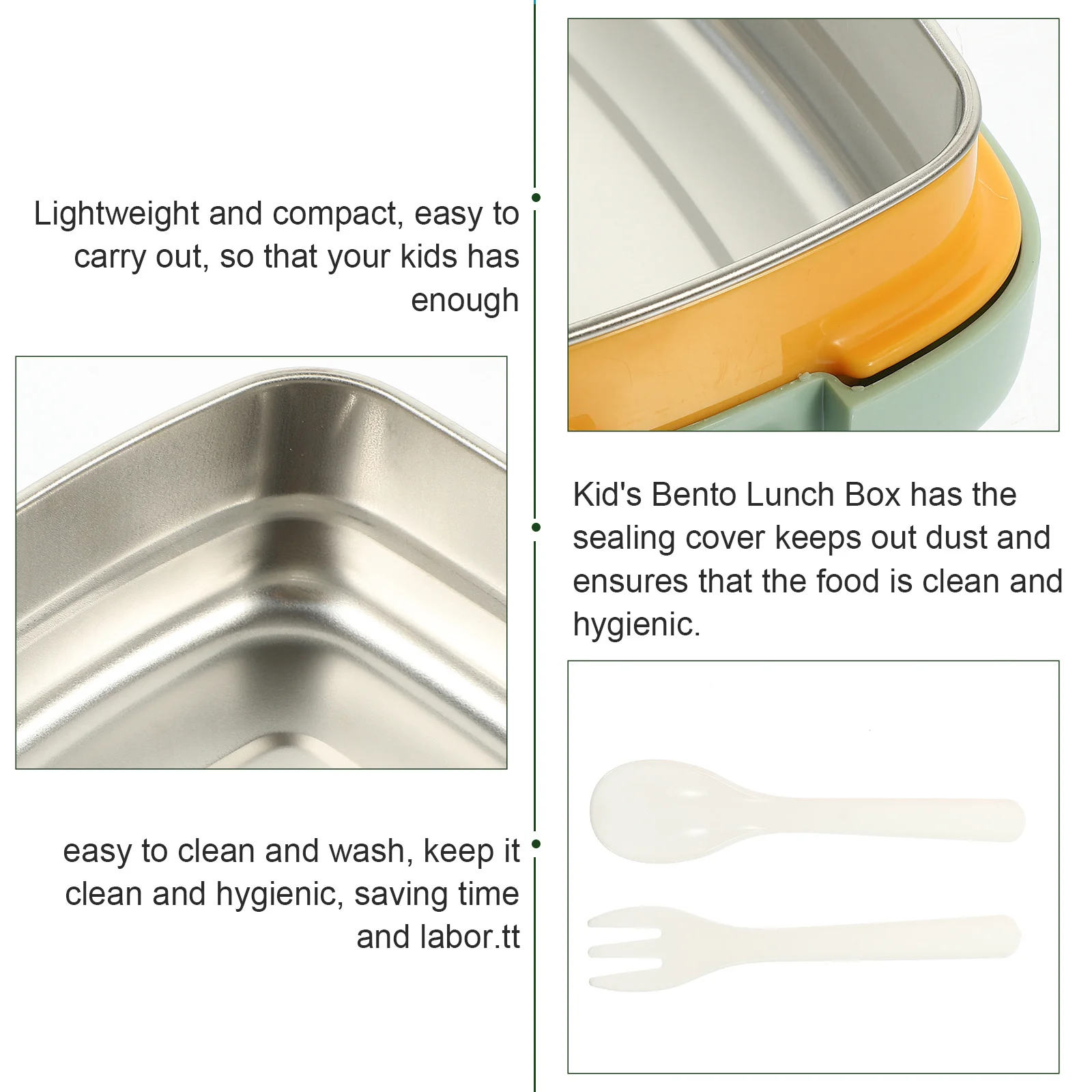 

1 комплект, детский ланч-бокс Bento, нержавеющая сталь, силикон, полипропилен, герметичный контейнер для еды, компактный, удобный для переноски для детей, учеников