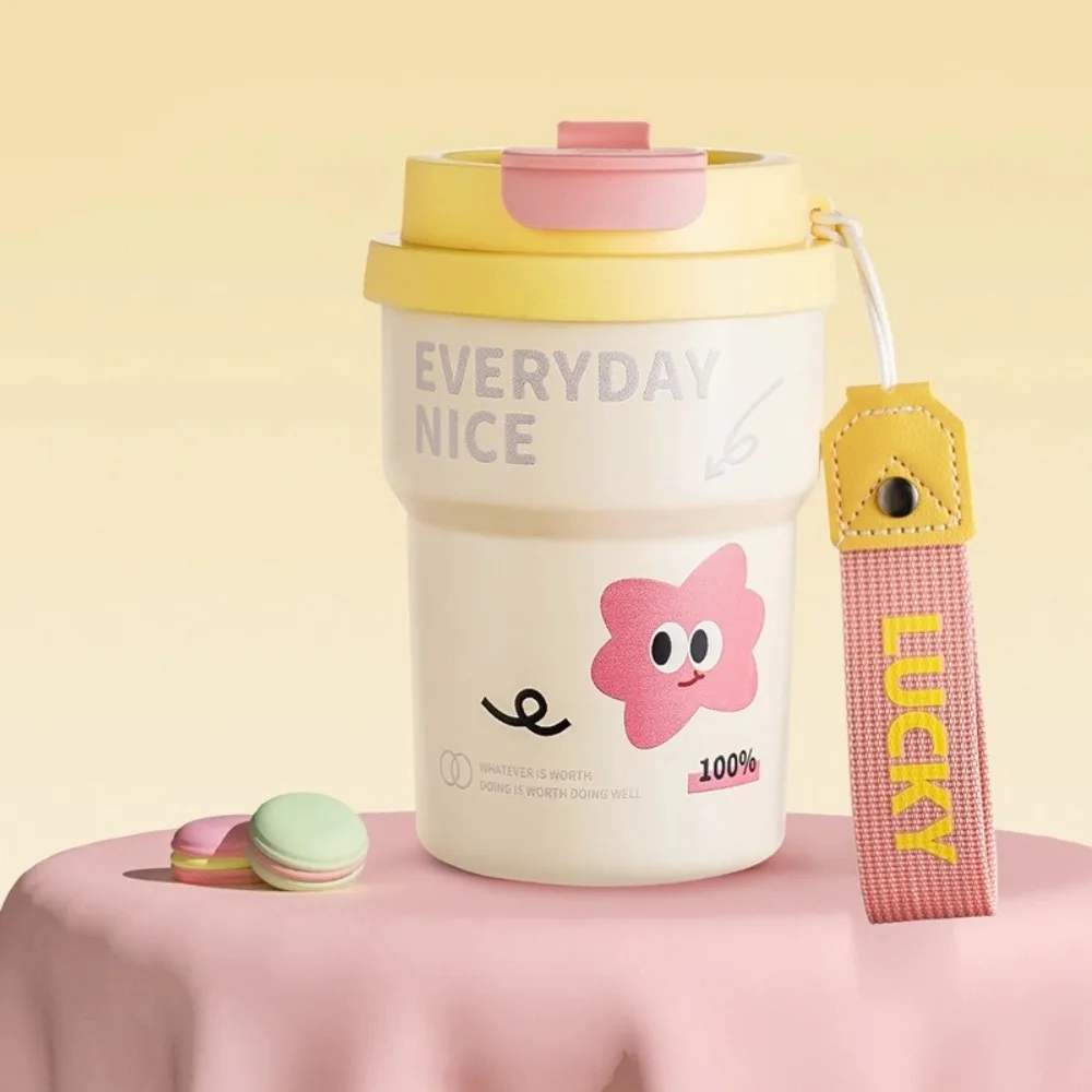 Stainless Steel Straw Water Cup Cartoon Pattern Leak-proof Insulated Bottle Removable Straw Included Coffee Cup Daily Use