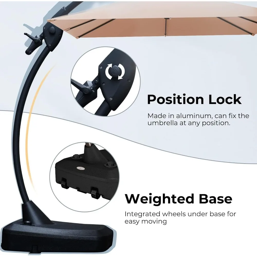 Ombrello Offset per Patio 10x10 FT Base per ombrellone a sbalzo in alluminio quadrato grande inclusa per veranda (Champagne, 10x10 piedi)
