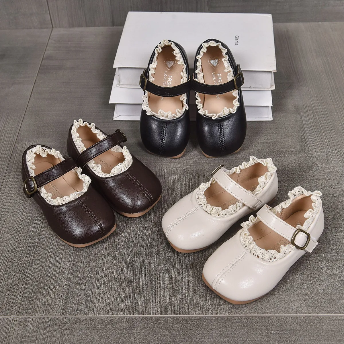 

Autumn Girl's Princess Shoes Lace Round Toe Sewing Daily Kid's Flat Shoe Solid Colors Anti-slip Fashion Charming Children Shoe