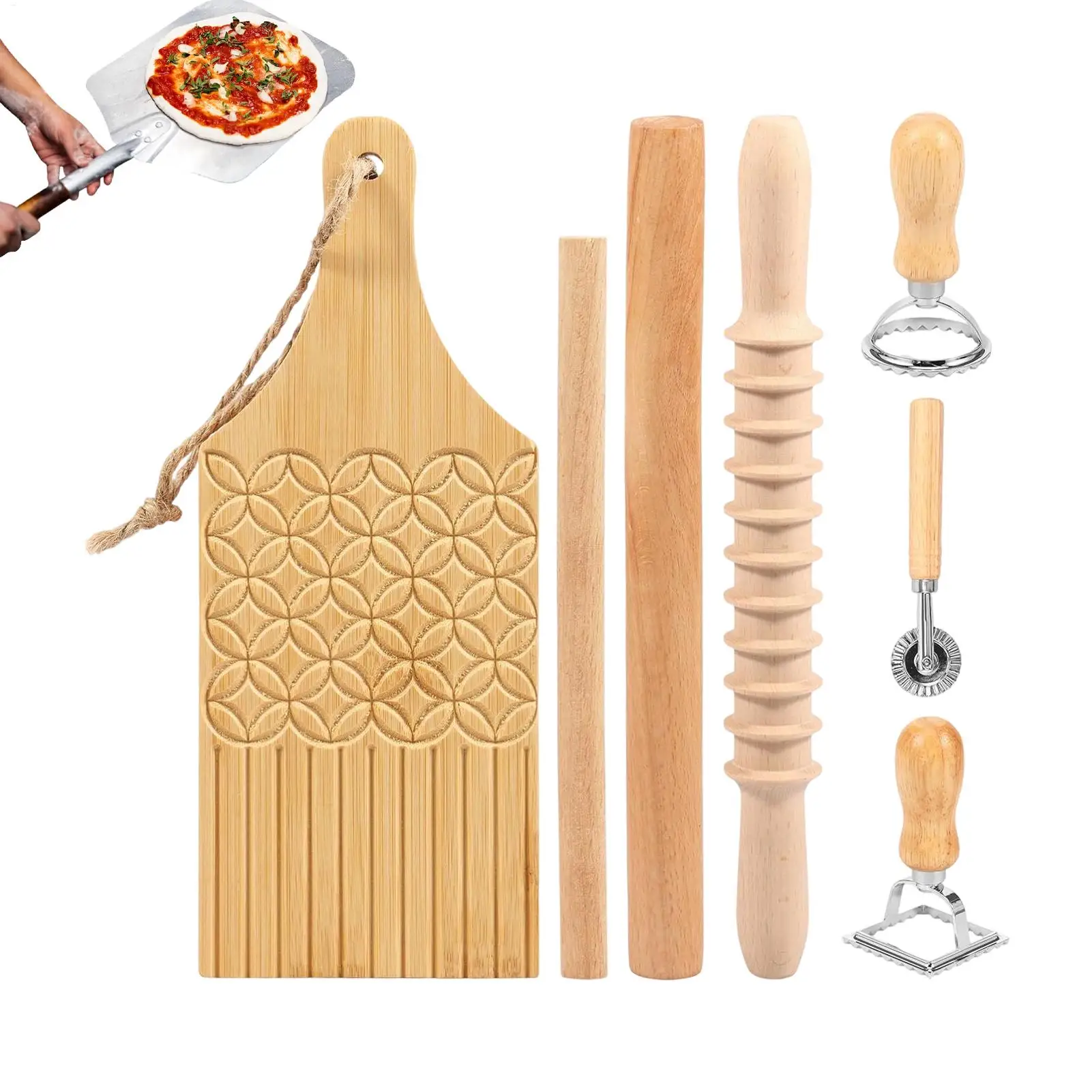 

Pasta Cutter 7 Pieces Food-Grade Wooden Manual Stamp Pasta Making Tools for Dough Noodle Dumpling Pastry Kitchen Home Restaurant