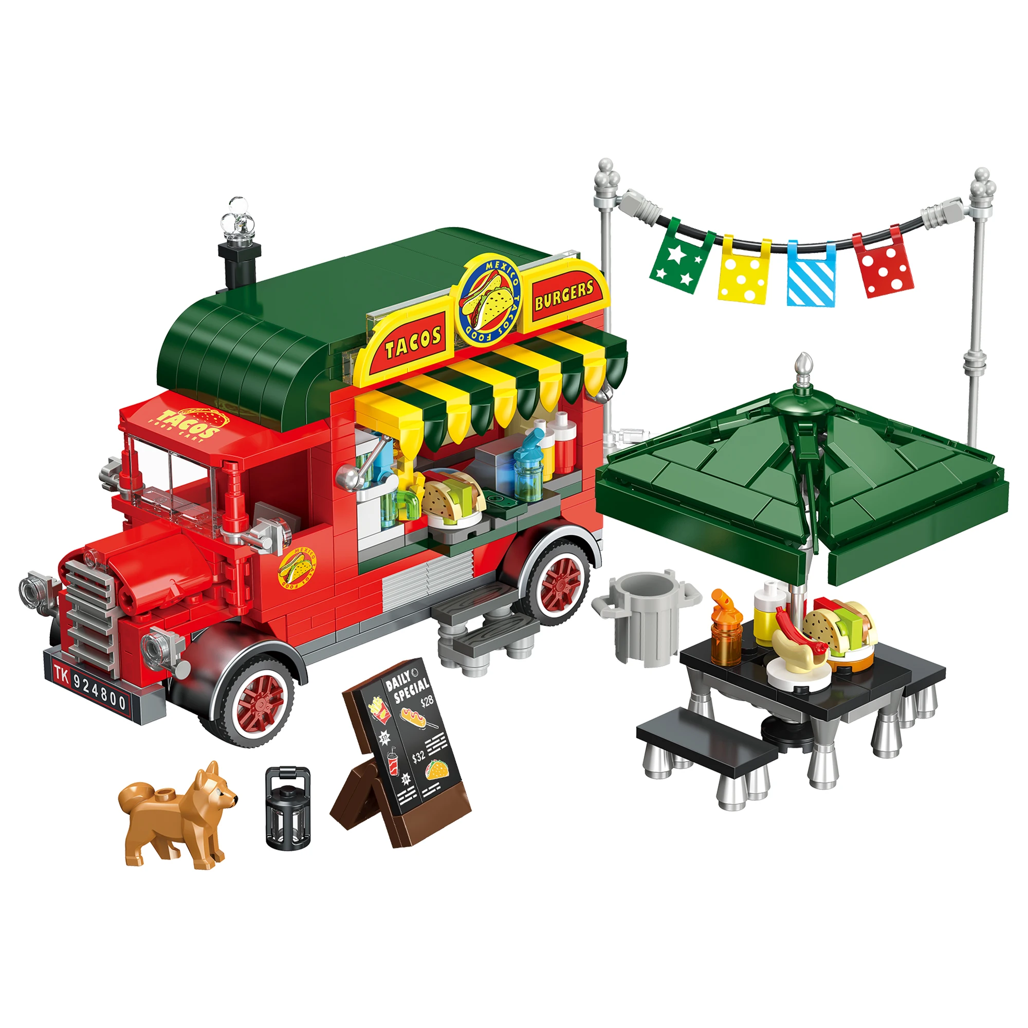 DIY 도시 거리 장면 소형 입자 모델 조립 푸드 트럭 블록 장식 교육용 블록 어린이 생일 선물