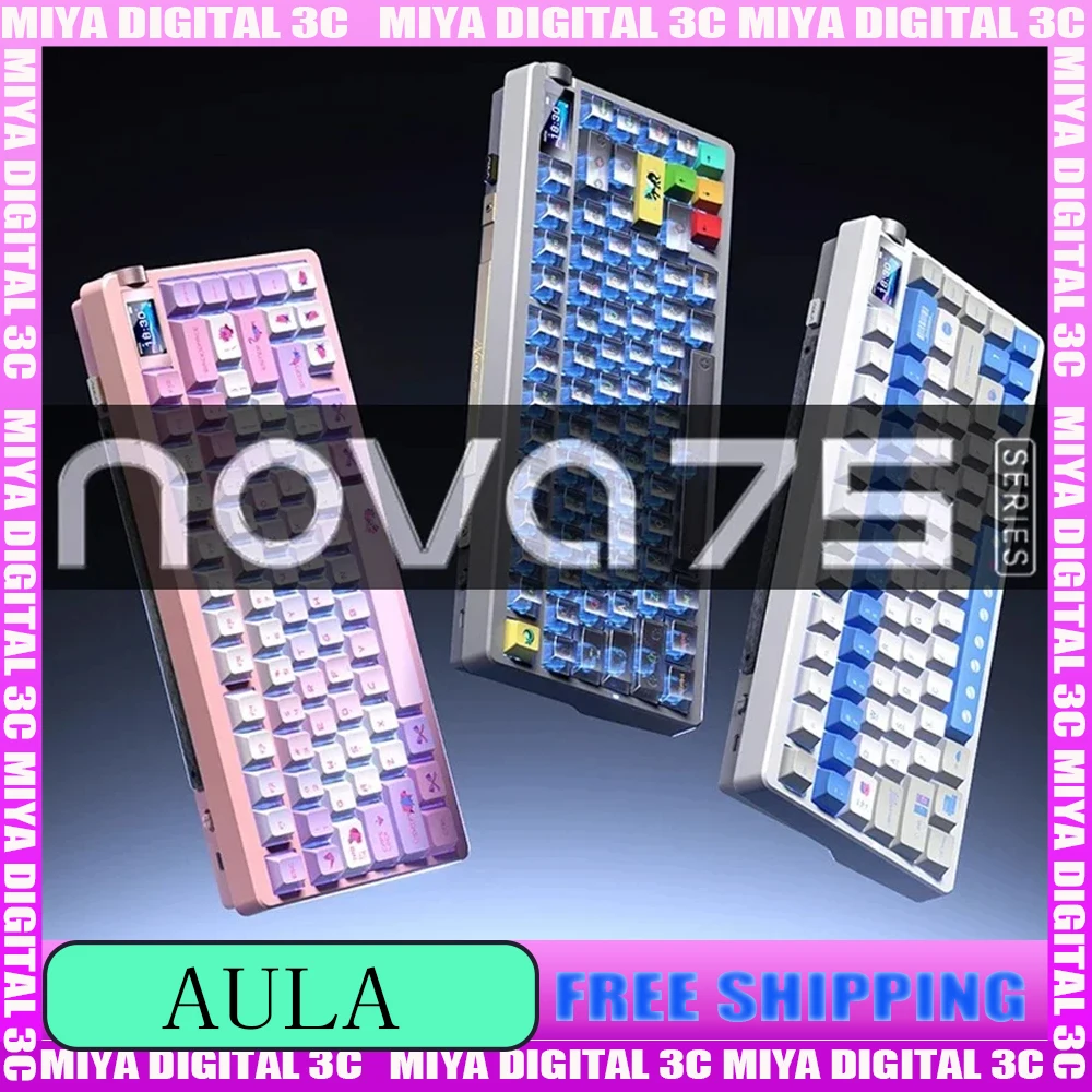 

Aula NOVA75 MAX Mechanical Keyboard with 1.14 Inch Screen 10000mAh Bluetooth Wireless Gaming Keyboard Metal Knob Gasket Hot Swap