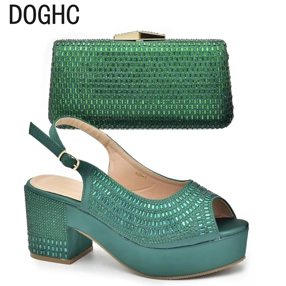 Sandales à paillettes Bling Bling avec sac à main pour femmes, chaussures de mariage de fête, chaussures de mariée pour femmes, chaussures de luxe de créateur avec ensemble de sacs, 2024