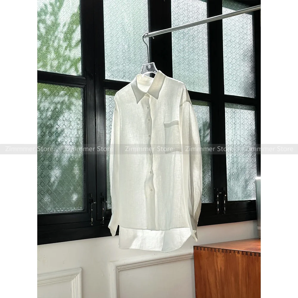 

2024 Summer new linen shirt female design sense niche loose thin section sunscreen blouse tops