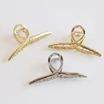 여성을위한 우아한 골드 실버 중공 기하학 금속 머리 발톱 긴 두꺼운 머리 홀더 머리 발톱 클립 패션 헤어 액세서리