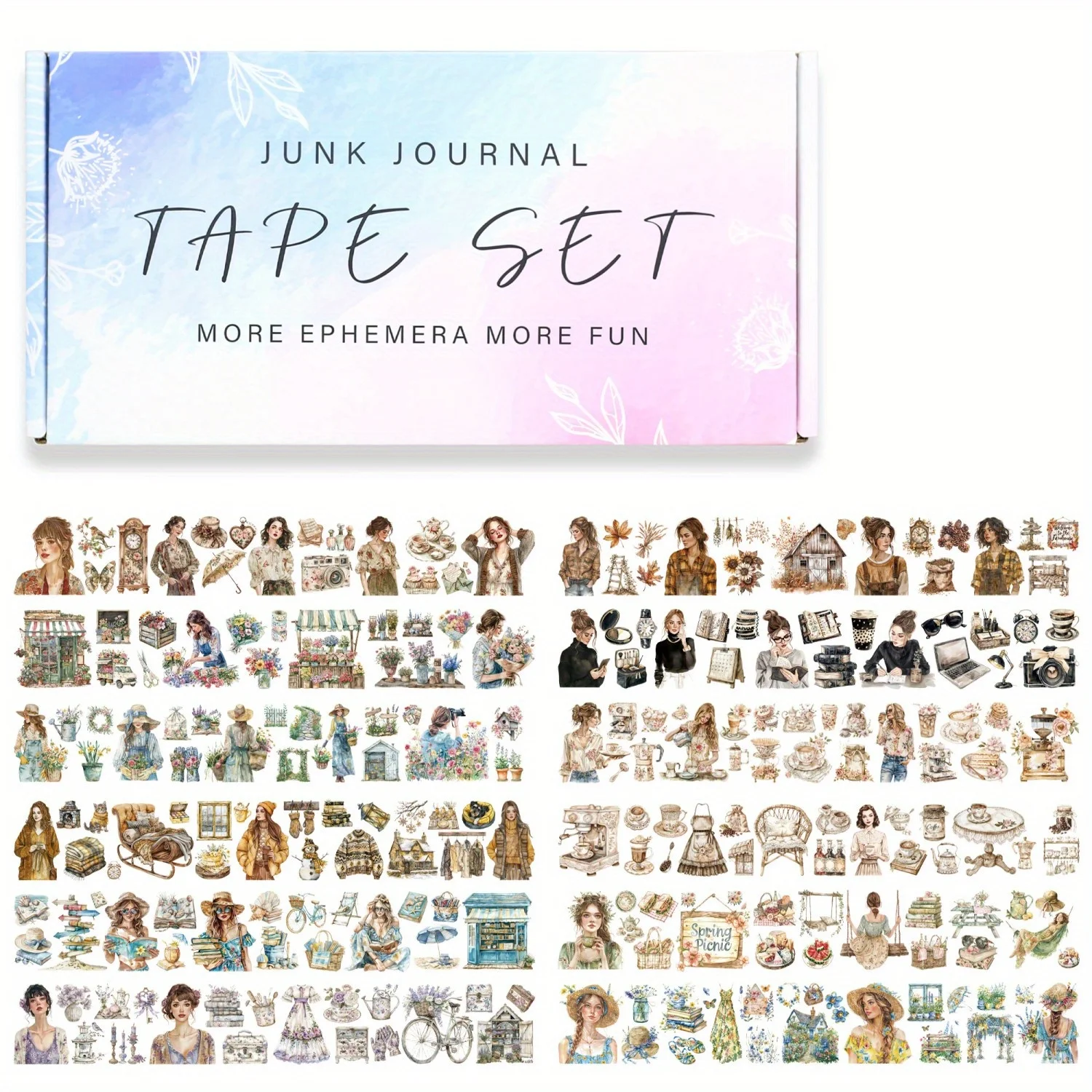 

Journamm 12 Rolls/box PET Tape Stickers Scrapbook Self-Adhesive Stickers for Scrapbooking Journaling Card Making Diary Decor