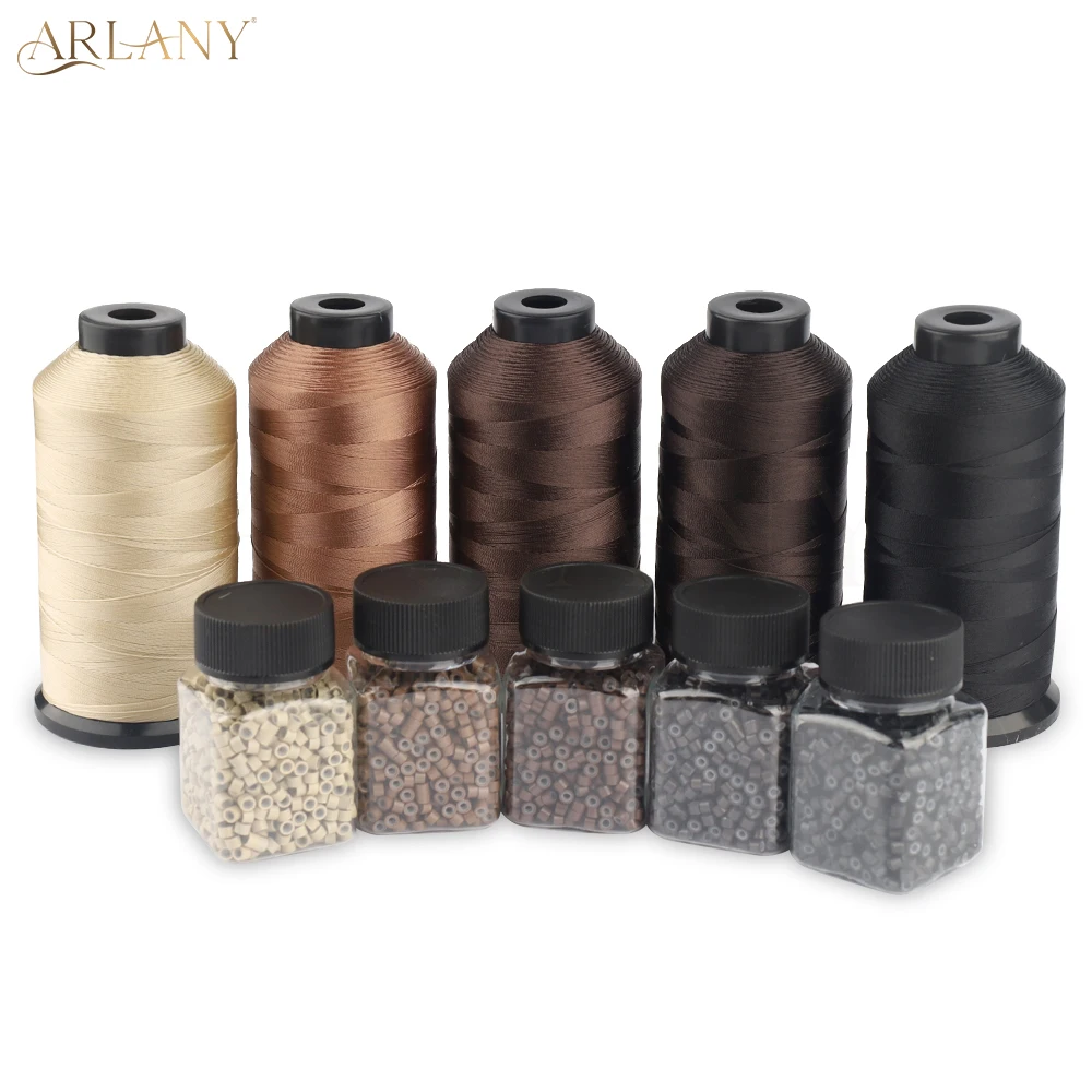 ARLANY 1000Pcs Micro Rings Links Beads Weft Extension Kit With Nylon Bonded Sewing Thread For Sew-In Weft Hair Extension