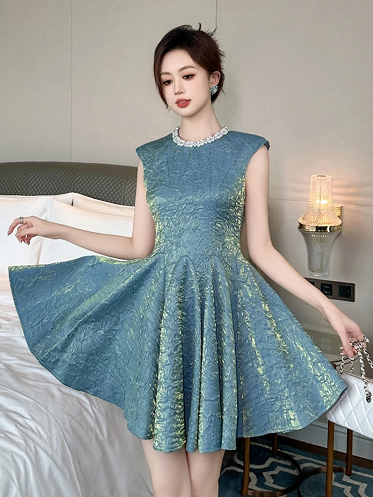 الملابس النسائية الفرنسية Kawaii فستان حفلة عيد ميلاد الحلو الماس اللؤلؤ الذهب مشرق مطوي الكرة ثوب أنثى تاريخ نادي Vestidos