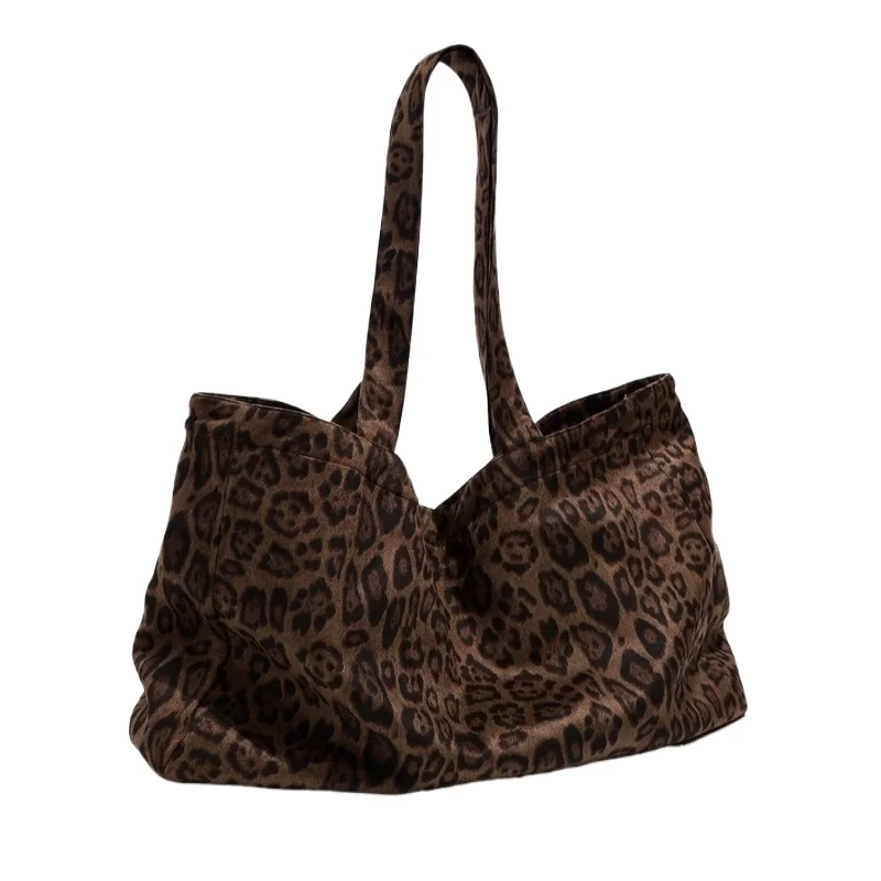 

Vintage Faux Suede Leopard Print Tote Bag Large Capacity Women's Daily Folding Shopping Bag Purses and Handbag Sac A Main Femme