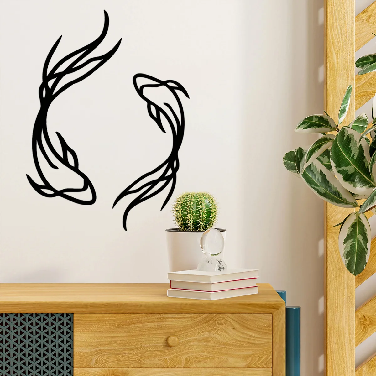 CIFBUY Decoration 1pc Feng Fish Art Metal Sculpture Minimalist Line Art Metal Wall Decor Betta Fish Wall Decor Abstract ArtFish