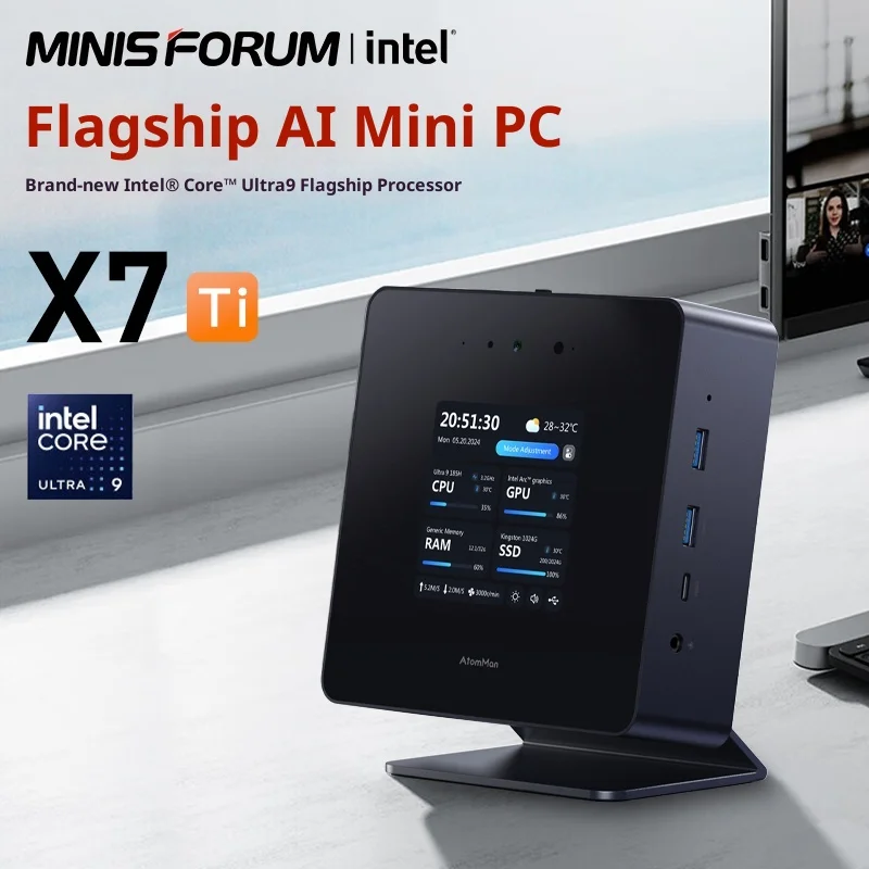 جهاز كمبيوتر AtomMan X7 Ti Intel Core Ultra9-185H عالي الأداء AI مع شاشة لمس مستجابة للغاية لسطح المكتب الصغير فائق الهدوء للألعاب #1