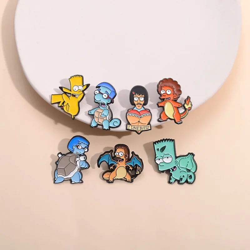 Hot Pokemon Cartoon Cartoon Pet Brooch Elf Sen Series Simpson Film Cute Everything Fine Gift Metal Badge Pin Signal Wholesale