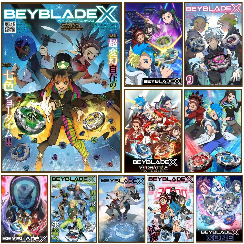 Beyblade X Anime Battle Shonen Poster Selbstklebendes Hochwertiges Ästhetisches Druckpapier Wandkunst für Wohnzimmer Heimdekoration