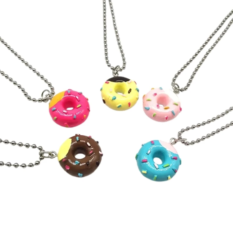 Acrylic Mini Donuts Pendant Necklace Funny Choker Neck Chain Fashion Jewelry