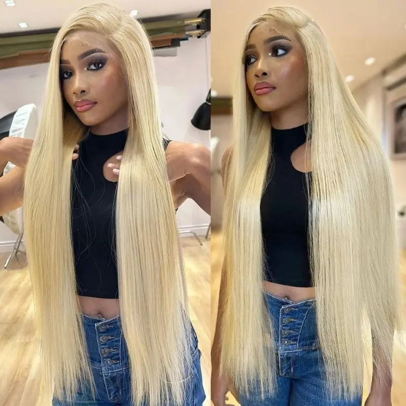 613 Blonde Lace Front Wig 13x6 HD Transparent Lace Frontal Wig 180% Density Brazilian Blonde Straight Human Hair Glueless Wig