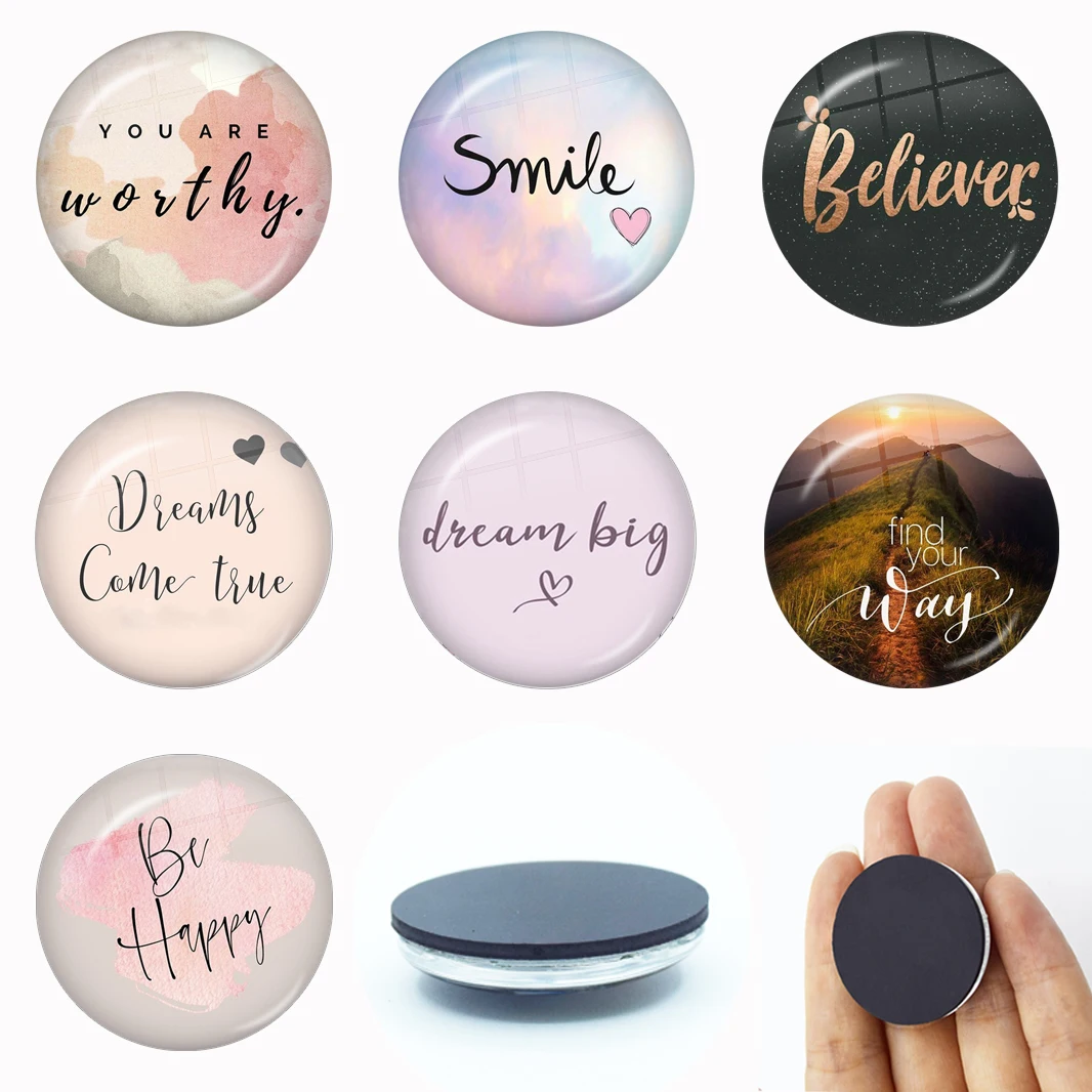 Motivational Phrase Smile Believe Magnet Fridge Stickers Decoration Home Refrigerator Decor Glass Dome Crystal Souvenir