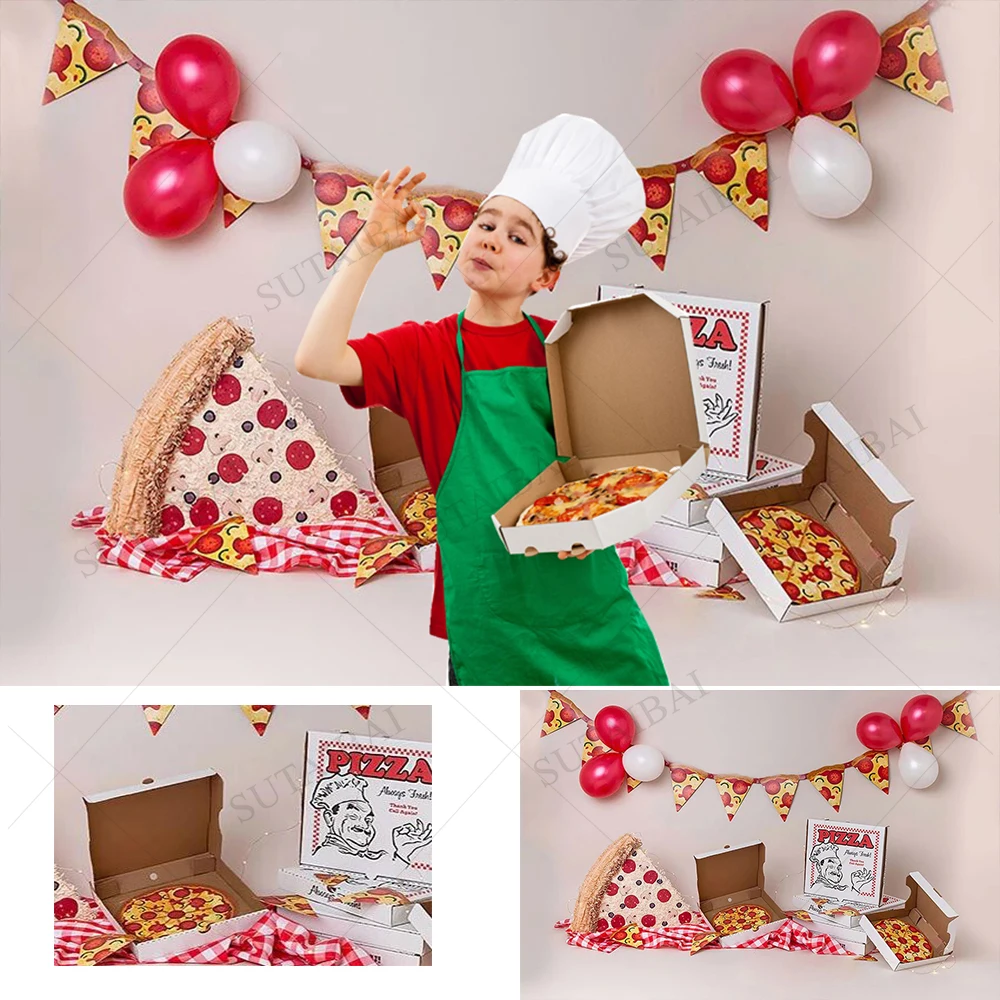 Photography Background Pizza Cooking Theme Kids 1st Birthday Party Cake Smash Decoration Backdrop Photo Studio Props