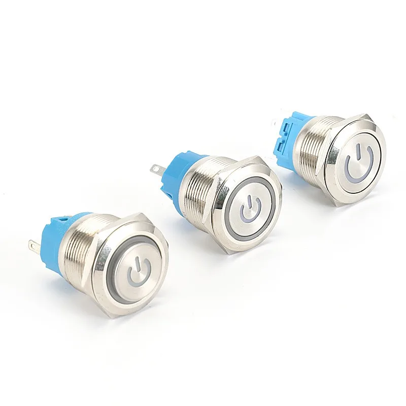 22MM metal button switch LED light self-locking self-reset waterproof switch, round stainless steel button switch