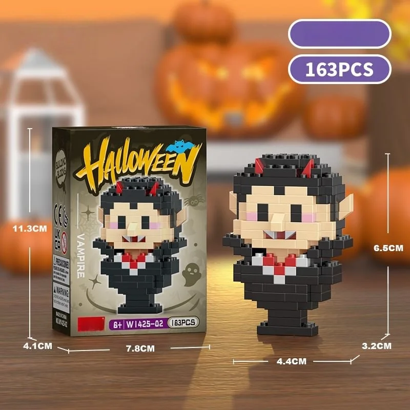 Halloween-pompoen mini-bouwstenen, montagespeelgoed voor kinderen, cadeau & bureaudecoratie