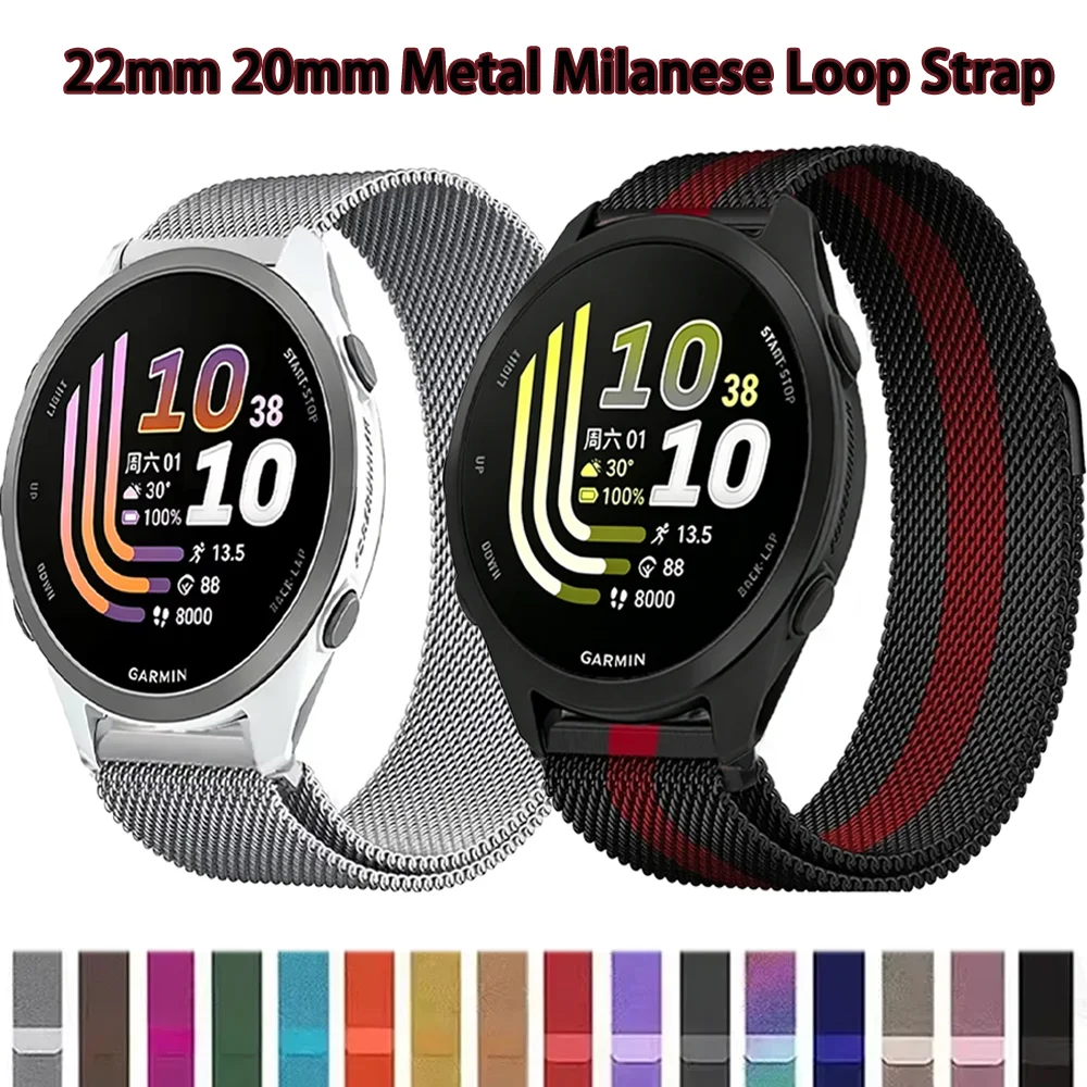 22mm 20mm Metall-Milanese-Schlaufenarmband für Garmin Forerunner 170 70 165 570 265 255 55 Magnetarmband für Garmin Venu 4 3 2 Band