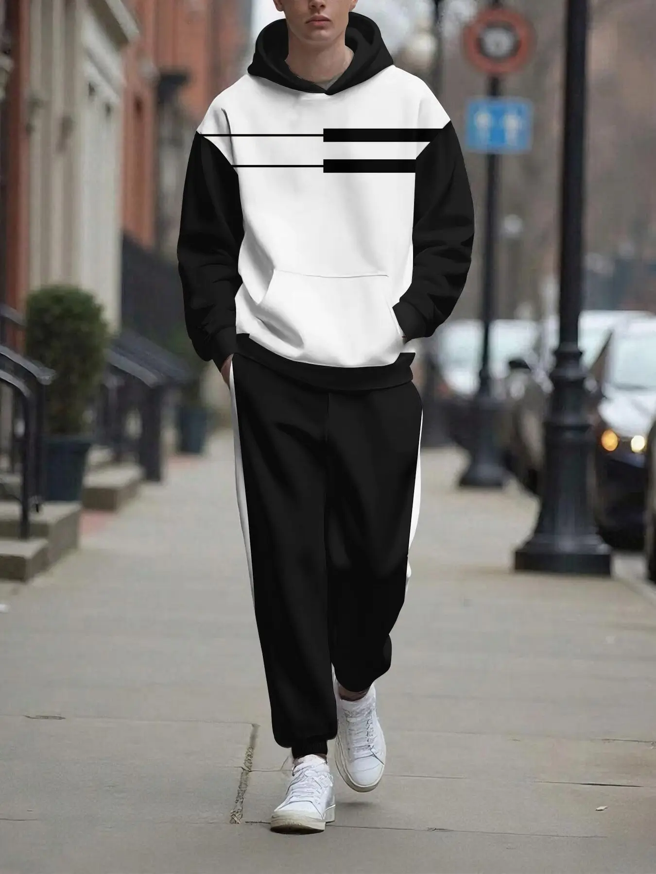 Ensemble 2 pièces, ensemble haut à manches longues et pantalon long de sport à la mode pour hommes européens et américains