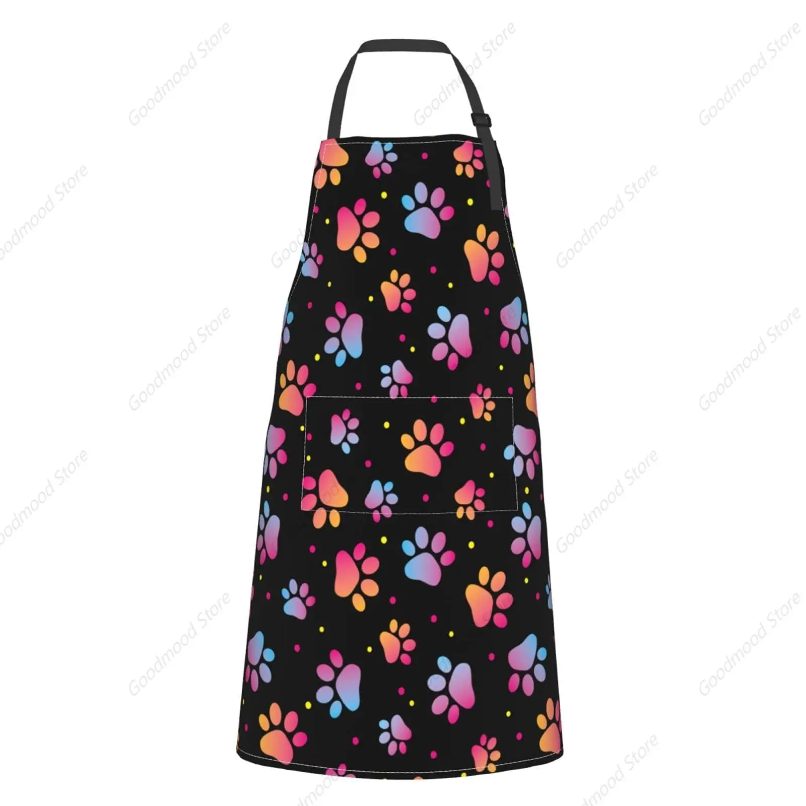 Dogs Paw Apron, Funny Colorful Pet Paws Animal Footprint Apron with 2 Pockets Adjustable Neck for Mom Dad Men Women