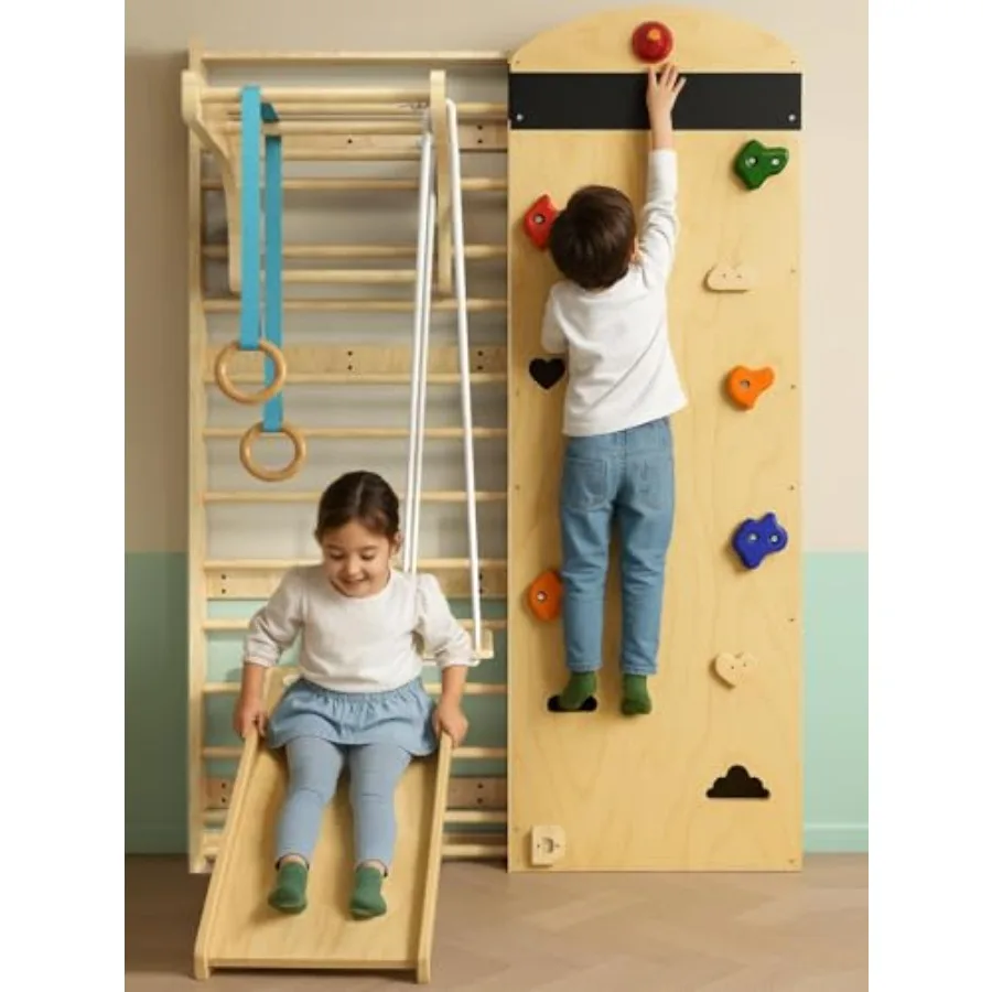 

Шведская лестница 7-в-1: деревянный игровой комплекс для дома, скалодром для взрослых, деревянный спортивный комплекс для всех уровней подготовки