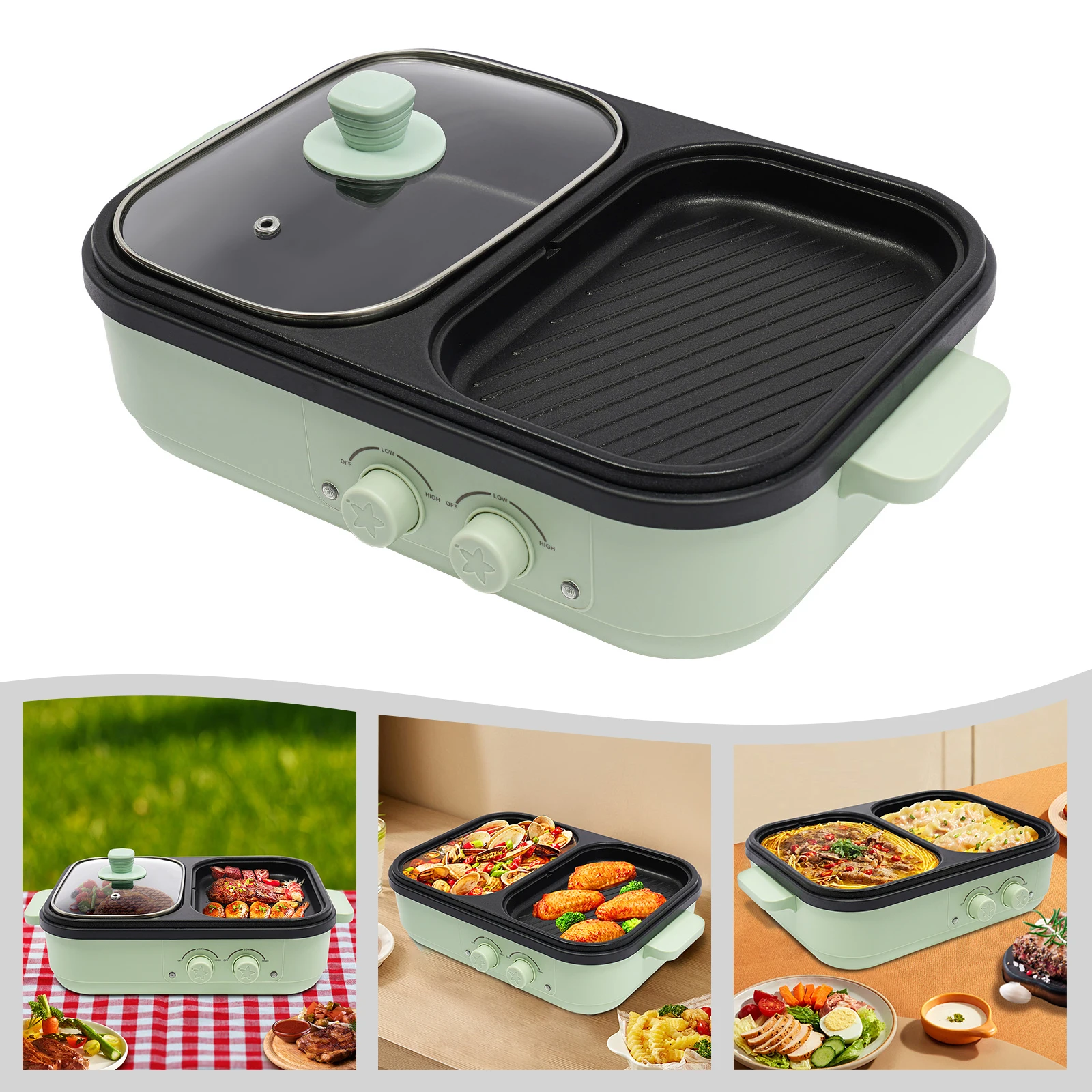 

110V Electric Hot Pot With Grill Area,2-in-1 Electric Hot Pot,with Nonstick Pans for Safe Home Cooking and Gatherings