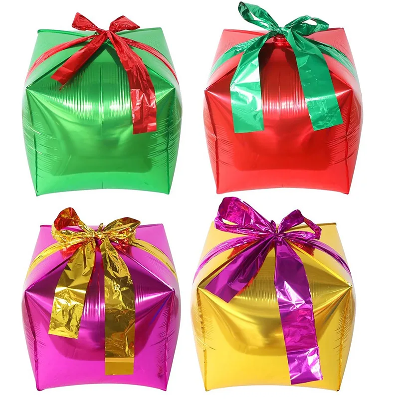 4pcs 22Inch Red Green Christmas Gift Boxes Foil Balloons Xmas Decoration Party Favor Christmas Decoration Present Air Globos