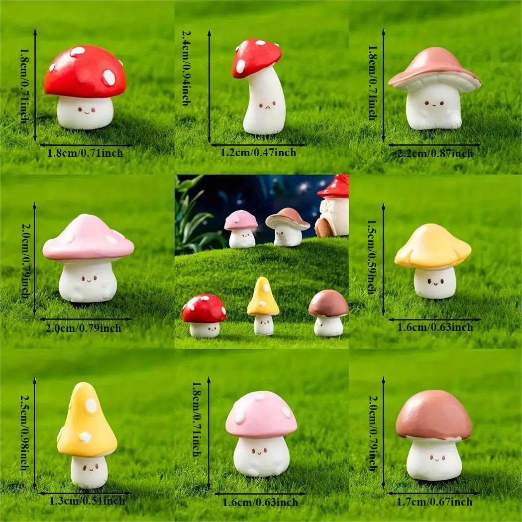 8 Pieces of Decorative Art Mini Emoji Mushroom Statues, Resin, DIY Handmade, Outdoor Succulent Garden Decoration, with Christmas
