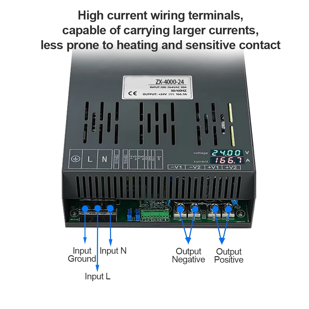 4000W Switching Power Supply AC to DC24V 166A with digital display constant voltage current RS485 communication protocol