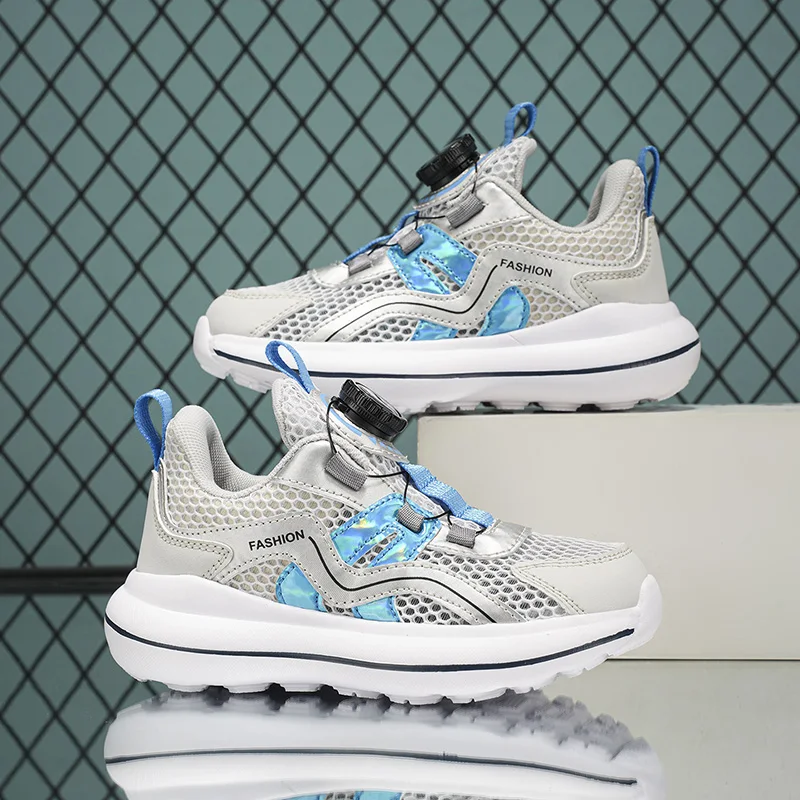 

Adjustable Rotating Button Mesh Sneakers Comfort Anti Slip Athletic Shoes For Daily Kids Outdoor Wear
