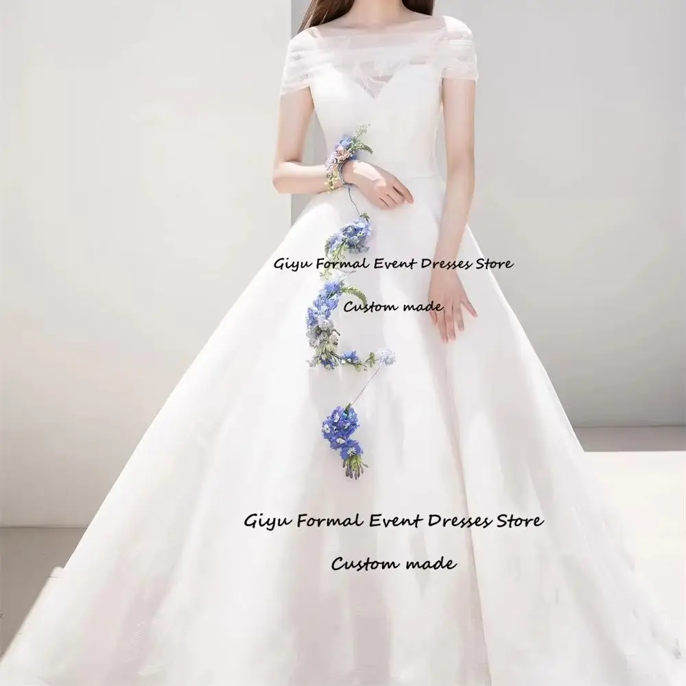 Giyu Fairy A-line Korea Wedding Dress Photo Shoot Detachable Shawl Floor-Length Draped Vestidos Novias Boda Bridal Gown