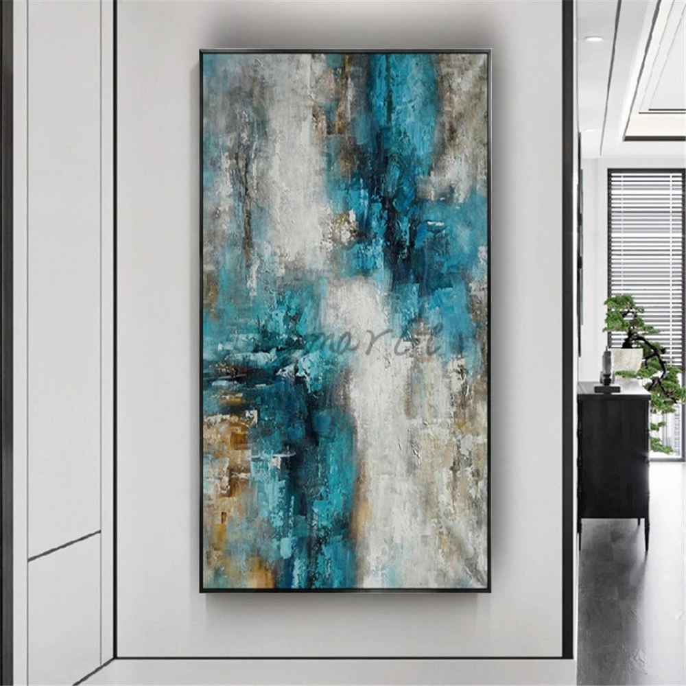 

Abstract Wall Art Extremely Built Canvas Poster Nordic Blue Texture Modern Hand-Painted Oil Paintings Decor Living Room Mural