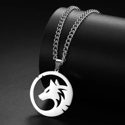 My Shape Punk Wolf Stainless Steel Necklace for Women Men Hollow Animal Wolf On The Hill Pendant Chain Choker Fashion Jewelry