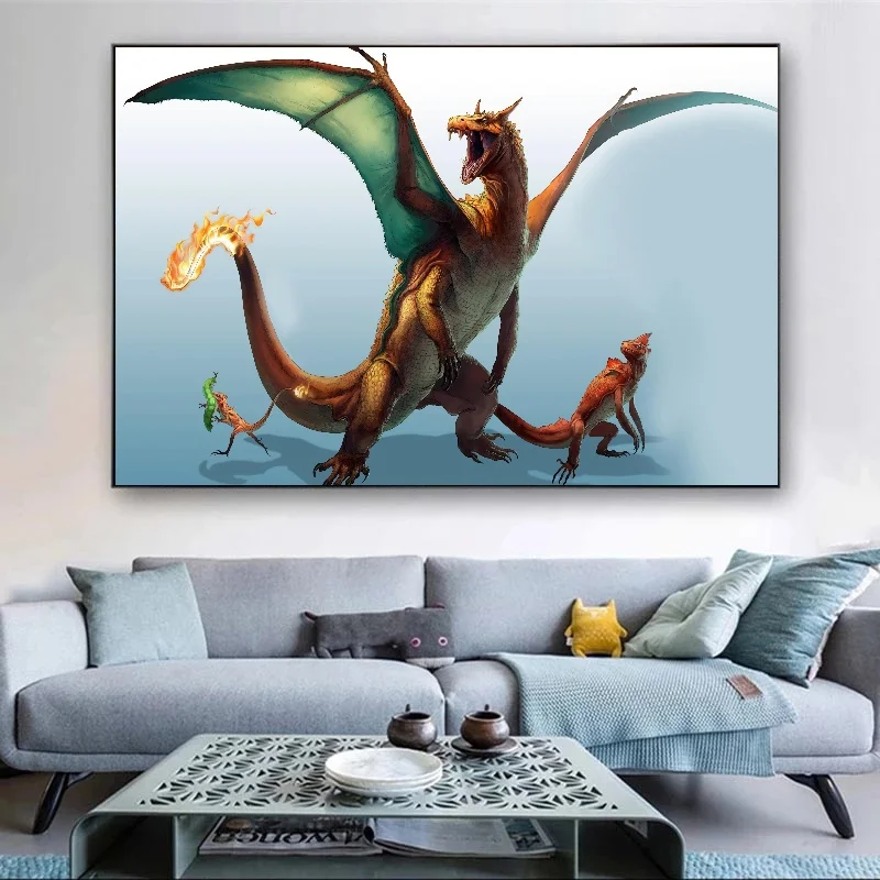 

Japanese Manga Pokemon Charizard Poster Wall Art Mural Suitable for Home Bedroom Decoration Living Room Pictures Children's Gift