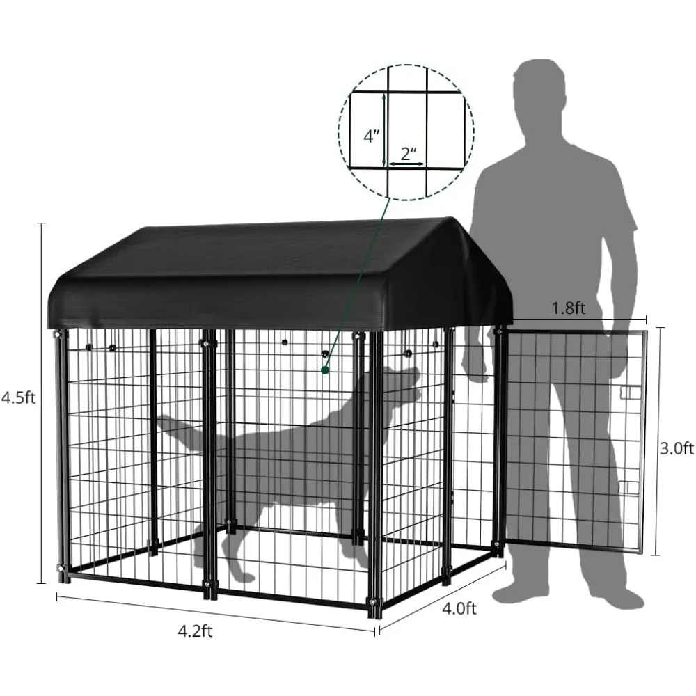 Dog Kennel Outdoor Dog House with Roof Waterproof Cover for Medium to Small Dog Outside 4ft x 4ft x 4.5ft, Dogs Enclosures